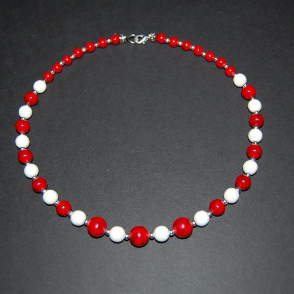 Red Howlite Necklace and Earrings Set,Red and White Howlite Gemstone Beads,Red - Picture 4 of 5